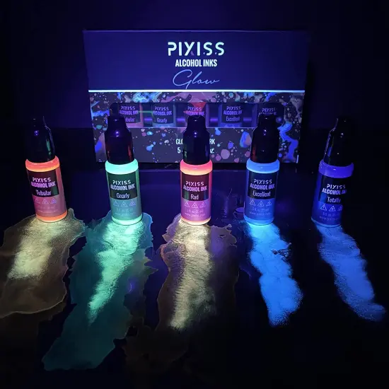Pixiss Glow In The Dark Alcohol Inks Set, 5 Highly Saturated Glow In The Dark Inks {5}
