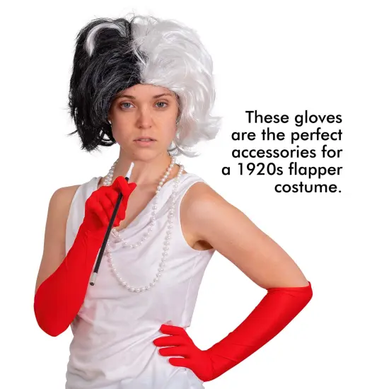 Red Satin Opera Gloves - Roaring 20's Fancy Flapper Elbow Gloves - 1 Pair {3}