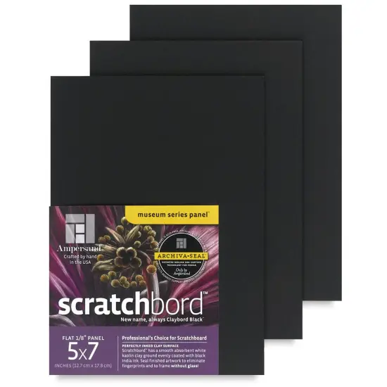 Ampersand Claybord Scratchbord Pack - 5" x 7", 1/8" Thick, Black, Pkg of 3 {1}