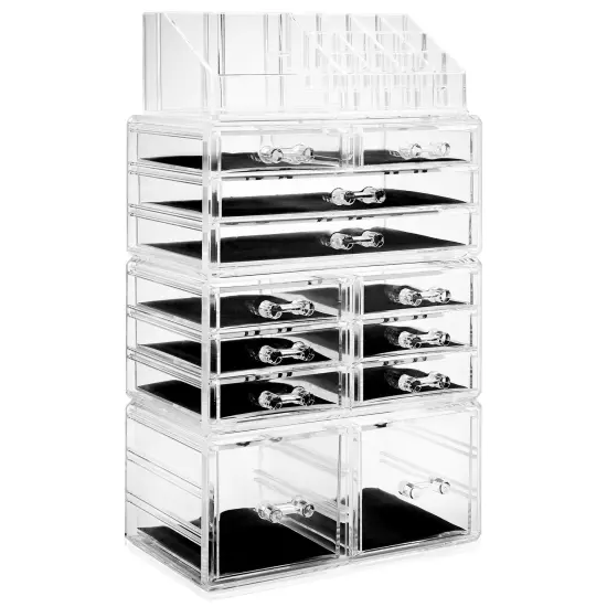 Casafield Acrylic Cosmetic Makeup Organizer & Jewelry Storage Display Case - Large 16 Slot, 2 Box & 10 Drawer Set - Clear {1}