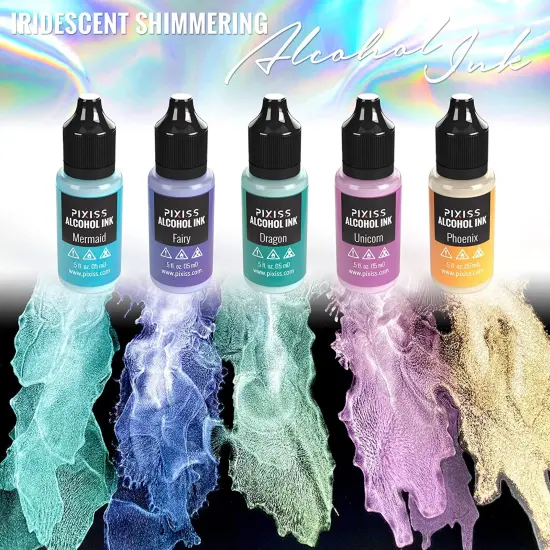 Pixiss Iridescent Alcohol Inks Set, 5 Highly Saturated Mythical Alcohol Inks for Resin {3}