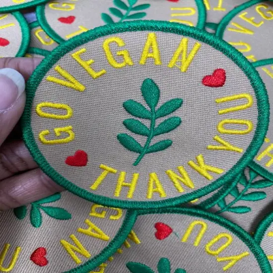 Patch Party Club &ldquo;Go Vegan, Thank You&rdquo; Iron-On Embroidered Patch, Size 3&rdquo; {1}