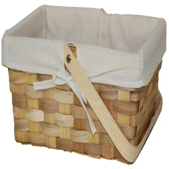 12 Inch Rectangular Woodchip Picnic Basket Lined with White Fabric {2}