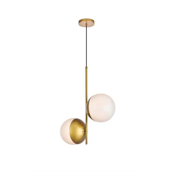 Eclipse 2 Lights Brass Pendant With Frosted White Glass {3}