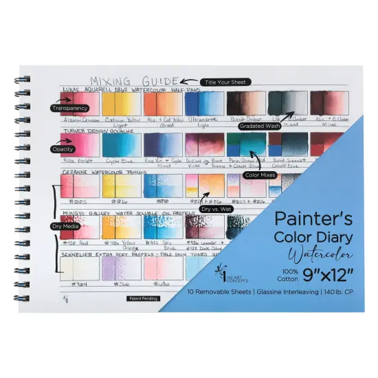 HG Art Concepts Painters Color Diary - 9x12" Spiral-Bound Acid-Free Color Swatch Book with 10 Pages for Watercolor & Mixed Media - Single {1}