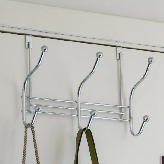 Chrome 6 Hook Hanger Organizer, Hang Over The Door Kitchen Vanity Towel Hook, Entryway Coat Rack {2}