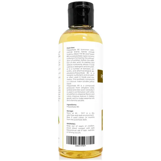 Polysorbate 80 by Velona 4 oz | Solubilizer, Food & Cosmetic Grade | All Natural for Cooking, Skin Care and Bath Bombs, Sprays, Foam Maker | Use Today - Enjoy Results {5}