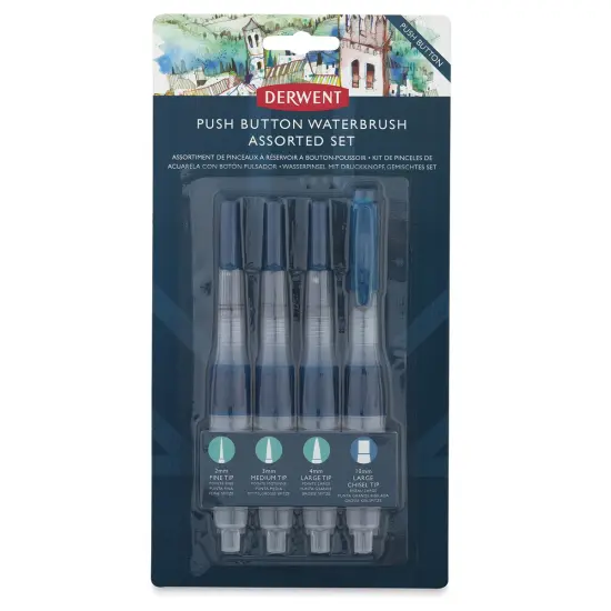 Derwent Push Button Waterbrush - Set of 4, Short Handle {1}