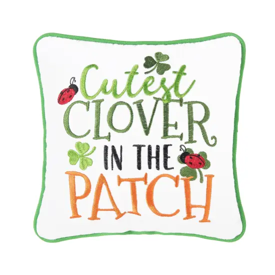 St. Patrick's Day "Cutest Clover In The Patch" Embroidered Small/Petite Accent Pillow, 10" x 10" {1}