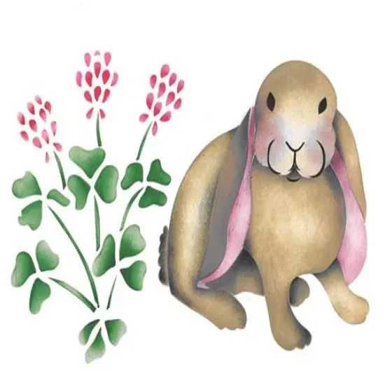 Small Bunny with Clover Wall Stencil | 536B by Designer Stencils | {1}