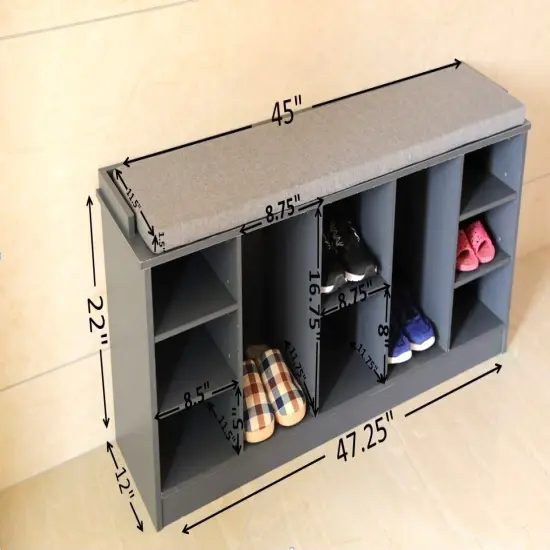 Wooden Shoe Cubicle Storage Entryway Bench with Soft Cushion for Seating {6}