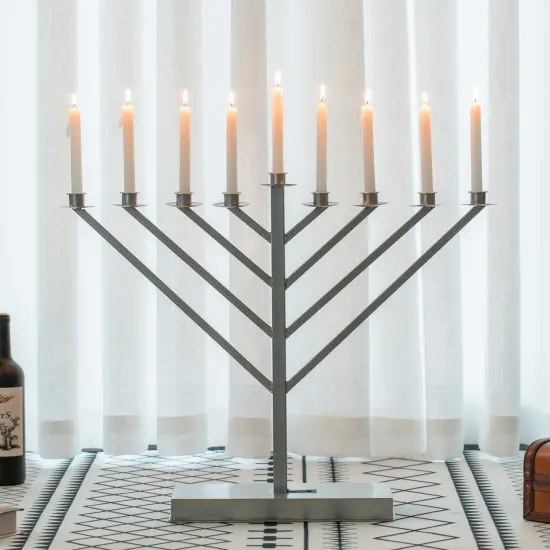 Large Metal Silver Coated Hanukkah Menorah For Synagogue {2}