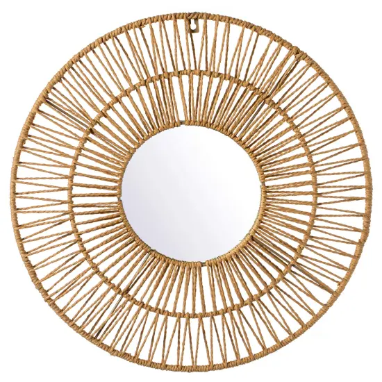 Decorative Woven Paper Rope Round Shape Bamboo Wood Modern Hanging Wall Mirror {1}