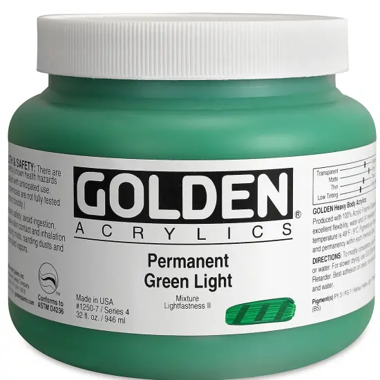 Golden Heavy Body Artist Acrylics - Permanent Green Light, 32 oz Jar {2}