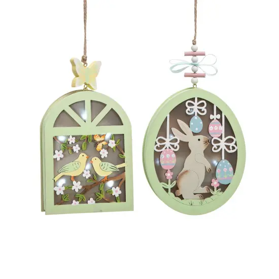 Spring Easter Bunny Rabbit Shadowbox Light-Up Led Decorative Hanging Tree Ornament Assortment of 2 {1}