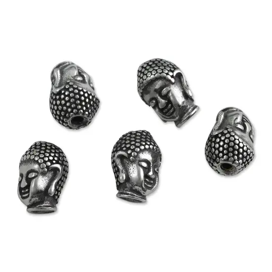 John Bead Antique Stainless Steel Beads - Buddha 1, 14 x 10 mm, Pkg of 5 {1}