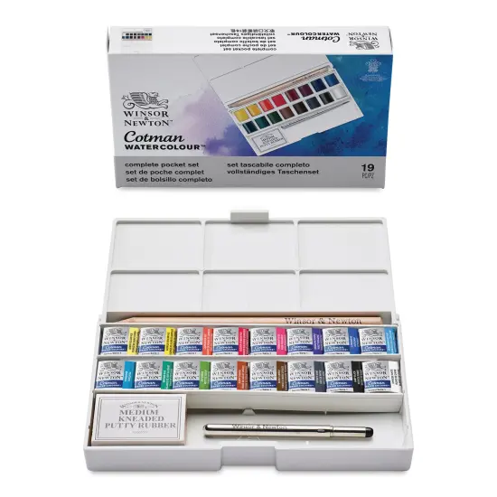 Winsor & Newton Cotman Watercolors - Complete Pocket Set of 16, Assorted Colors, Half Pans {1}