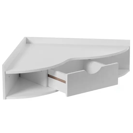Corner Desk Heart Shaped Wall Mounted Office Table with Drawer and Two Shelves Computer Writing Desk White {5}