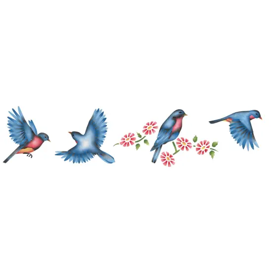 Bluebirds with Flowers Wall Stencil | 444 by Designer Stencils | Animal & Nature Stencils | Reusable Art Craft Stencils for Painting on Walls, Canvas, Wood | Reusable Plastic Paint Stencil for Home Makeover | Easy to Use & Clean Art Stencil {1}