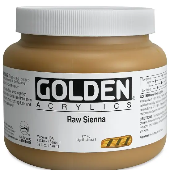 Golden Heavy Body Artist Acrylics - Raw Sienna, 32 oz Jar {2}