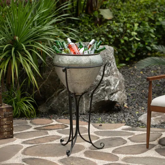 Silver Galvanized Metal Beverage Cooler Tub with Liner and Stand {3}