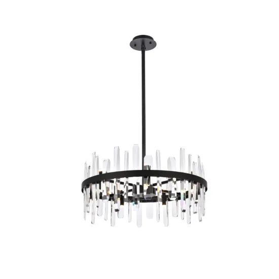 Serena 25 inch crystal round pendant in black {1}