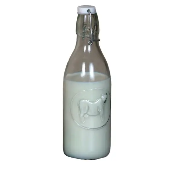 Global Amici Milk Bottle, Vintage Style in Light Green Glass with Stopper {1}