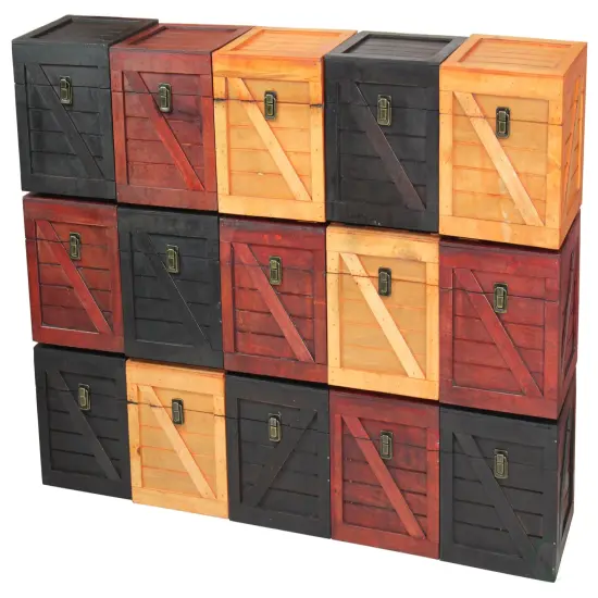 Wooden Stackable Treasure Chest Cargo Crate Style, Light Brown {4}
