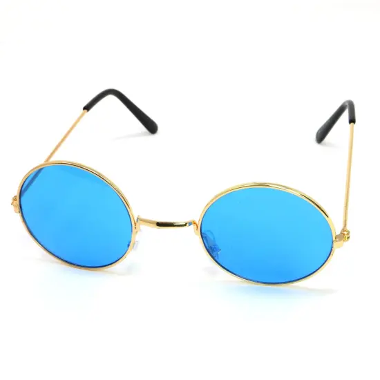 Blue Circle Hippie Glasses - Blue 60's Style Hipster Circle Sunglasses - 1 Pair {4}