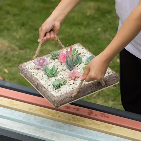 Indoor and Outdoor Set of 2 Brown Vintage Bark Square Wooden Mini Flowerpot Planter {3}
