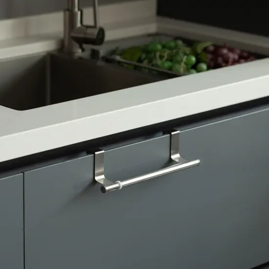 Chrome Over the Door Extendable Towel Holder Rack for the Kitchen, Vanity, and Bathroom {3}