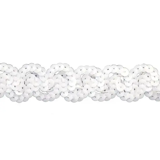 Belagio Sequin Trim, 1" Wide, Serpentine Design, 10-Yard Bolt, White {1}