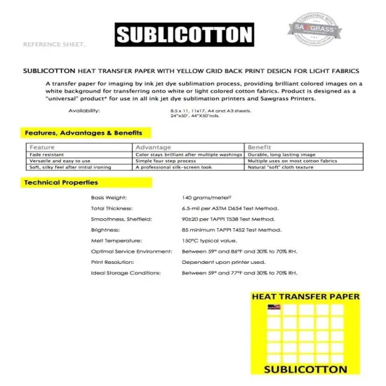 SUBLICOTTON TRANSFER PAPER 50 Sh PK 8.5"X11" Sublimation paper for Cotton #1 {2}