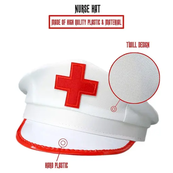 White Nurse Costume Hat - Nurses Red and White Costume Cap - 1 Piece {3}