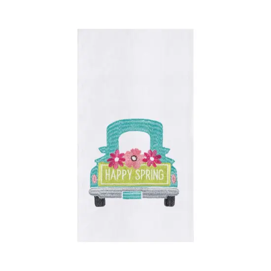 "Happy Spring" Pickup Truck Easter Spring Theme Flour Sack Kitchen Dishtowel {1}