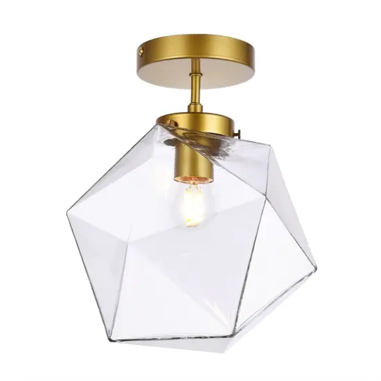 Lawrence 1 light brass and clear glass flush mount {3}