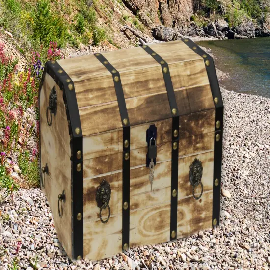 Large Wooden Decorative Lion Rings Pirate Trunk with Lockable Latch and Lock {2}