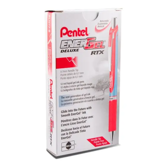 EnerGel RTX Retractable Liquid Gel Pen, (0.7mm) Needle Tip, Medium Line, Red Ink {2}