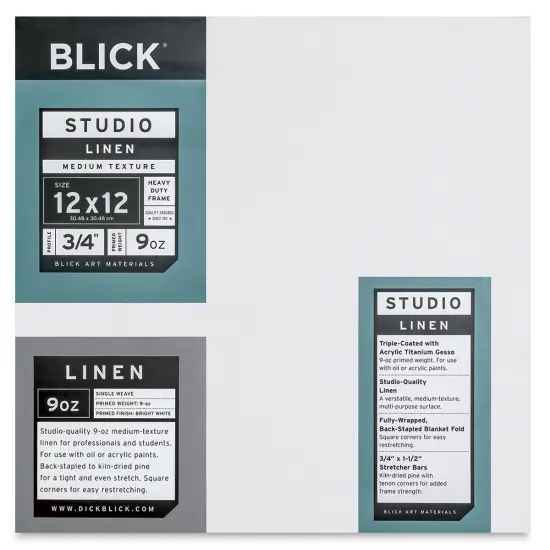 Blick Studio Linen Stretched Canvas - 12" x 12", Traditional 3/4" Profile {2}