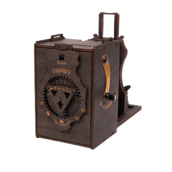 Pinhole Instant Film Camera Building Set - 3D Wooden Puzzle for Adults - Retro Vintage Steampunk Mechanical Wood Model to Build - Compatible with Instax Mini Film (Not Included) Stained brown diy {4}