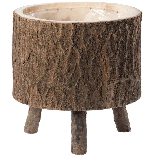 Wooden Stump Tree Log with Bark Planter Pot with Small Tree Branch Legs {3}