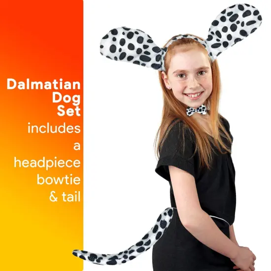 Dalmatian Dog Costume Set - Black and White Dog Ears Headband, Bowtie and Tail Accessories Set for Dog Costumes for Toddlers and Kids {2}