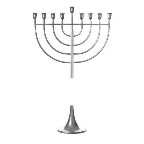 Modern Solid Metal Judaica Hanukkah Menorah 9 Branched Candelabra Silver {3}