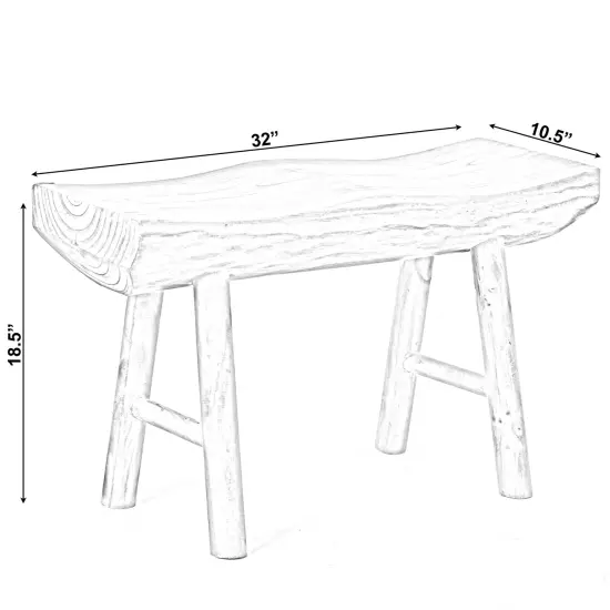 Rustic Carved Wood Natural Edge Entryway Log Accent Bench {4}