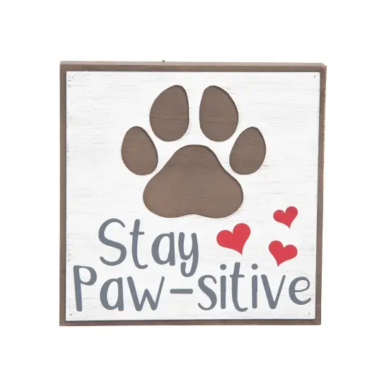 8" x 8" Dog "Stay Paw-Sitive" w/ Hearts Cute Small Hanging Display Decorative Wall Plaque {1}