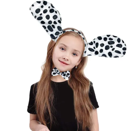 Dalmatian Dog Costume Set - Black and White Dog Ears Headband, Bowtie and Tail Accessories Set for Dog Costumes for Toddlers and Kids {3}
