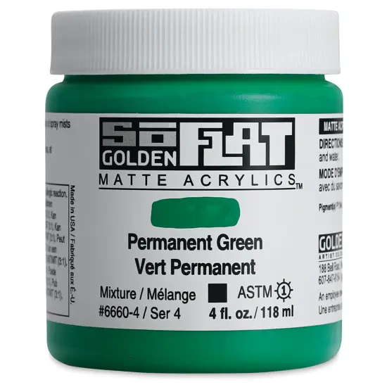 Golden SoFlat Matte Acrylic Paint - Permanent Green, 118 ml, Jar {1}