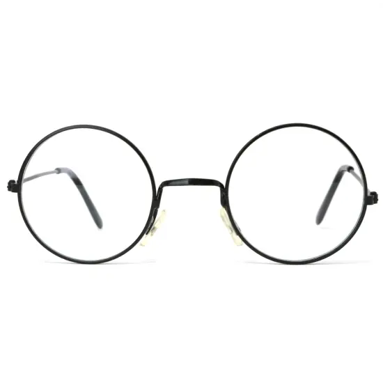 Round Wizard Costume Glasses - Black Metal Frame Circular Costume Eyeglasses - 1 Pair {5}