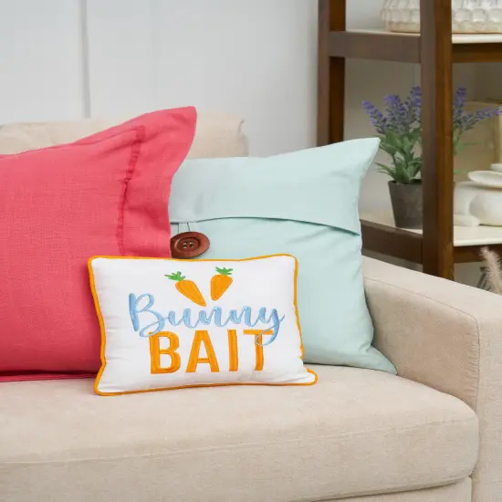 Easter "Bunny Bait" Embroidered Small/Petite Spring Themed Accent Pillow, 10" x 10" {4}