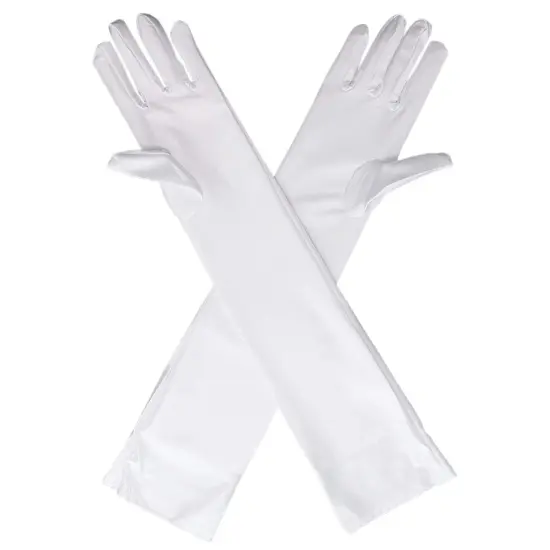 White Satin Opera Gloves - Roaring 20's Fancy Flapper Elbow Gloves - 1 Pair {2}